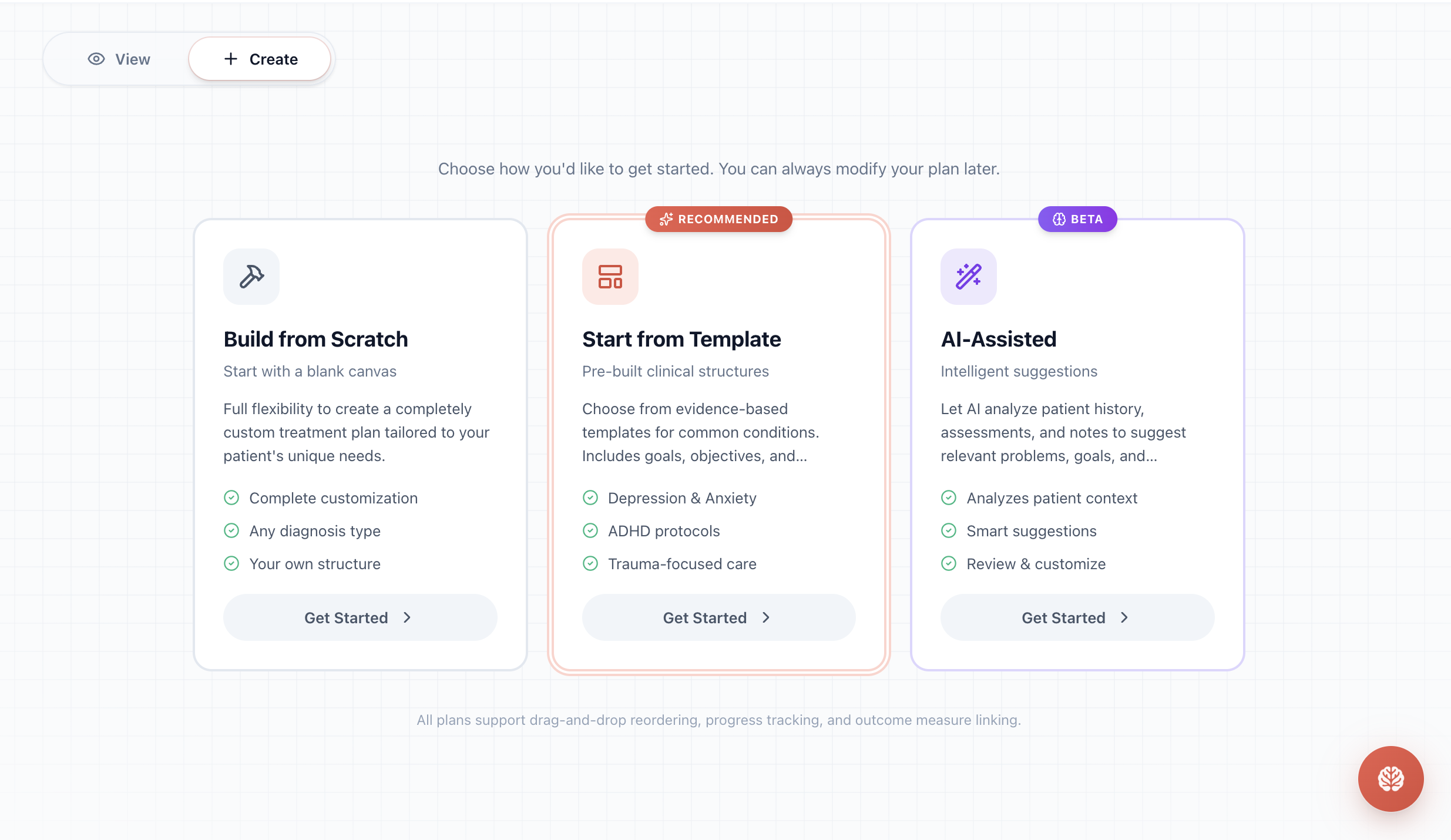 CoralEHR Treatment Planning with template and AI-assisted options